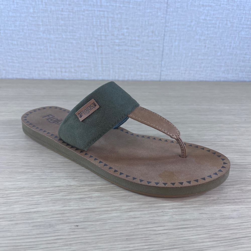 Flojos Womens Olive Green Tan Thong Sandals Flip Flops Size 8 Boho Casual